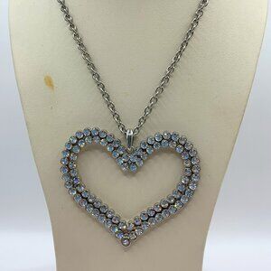 Large Rhinestone Encrusted Heart Necklace.
